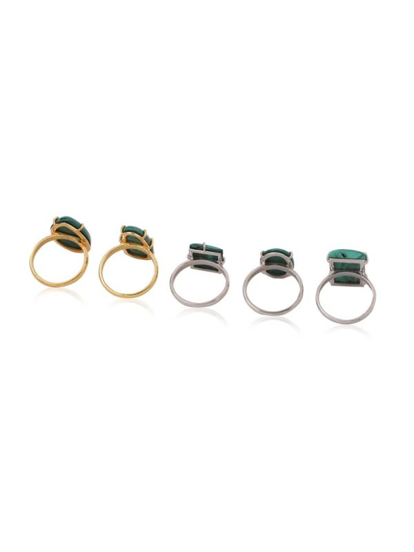 Malachite ring silver 925. Bohemian rings gold for women. Large natural malachite rings in solid silver. Statement rings for women.