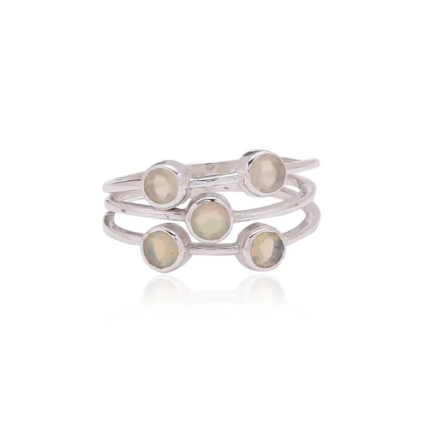 Statement ring opal in solid silver. Designer Natural opal ring for women. Thick silver ring with opal round crystals.