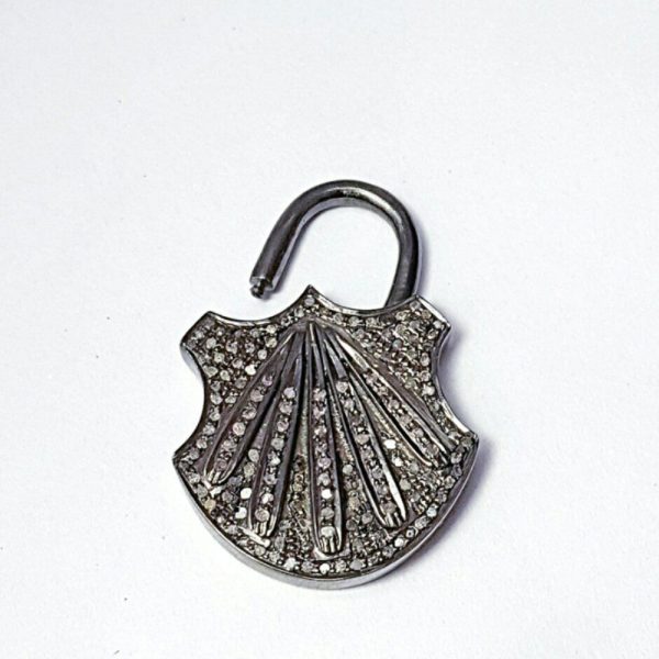 Antique Pad Lock Pendant 925 Sterling Silver Pave Diamond Handmade JewelrySupply