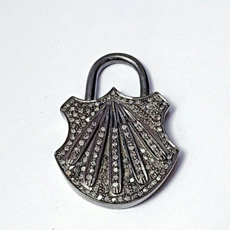 Antique Pad Lock Pendant 925 Sterling Silver Pave Diamond Handmade JewelrySupply