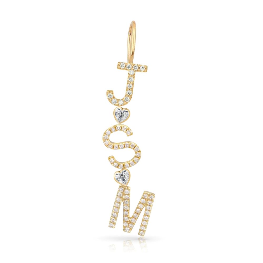 14k Gold Diamond Multiple Initials with Mixed Shapes Bezels Charm, Diamond Initials Charm, Gold Multiple Initials Diamond Charm Jewelry