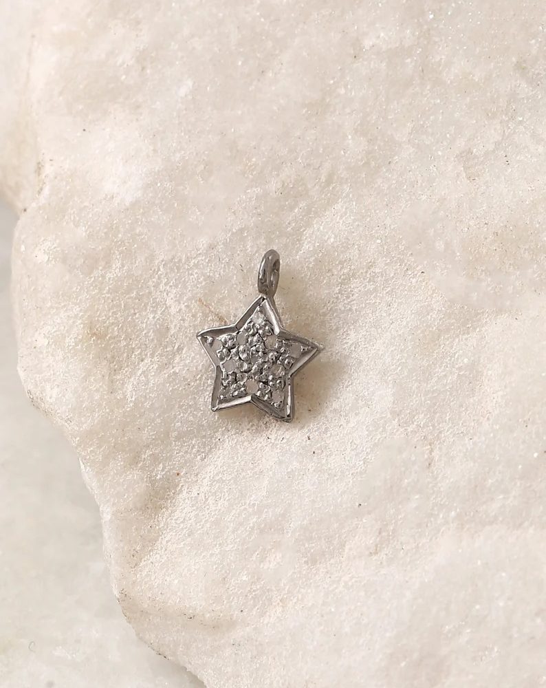 Diamond star charm pendant in sterling silver 925. Cute minimalist dainty star charm. Charms for necklaces / bracelets / earrings.