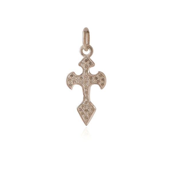 Celtic roman pave diamond cross charm pendant necklace diamond in sterling silver 925. Minimal dainty cross charm pendant pave diamond.