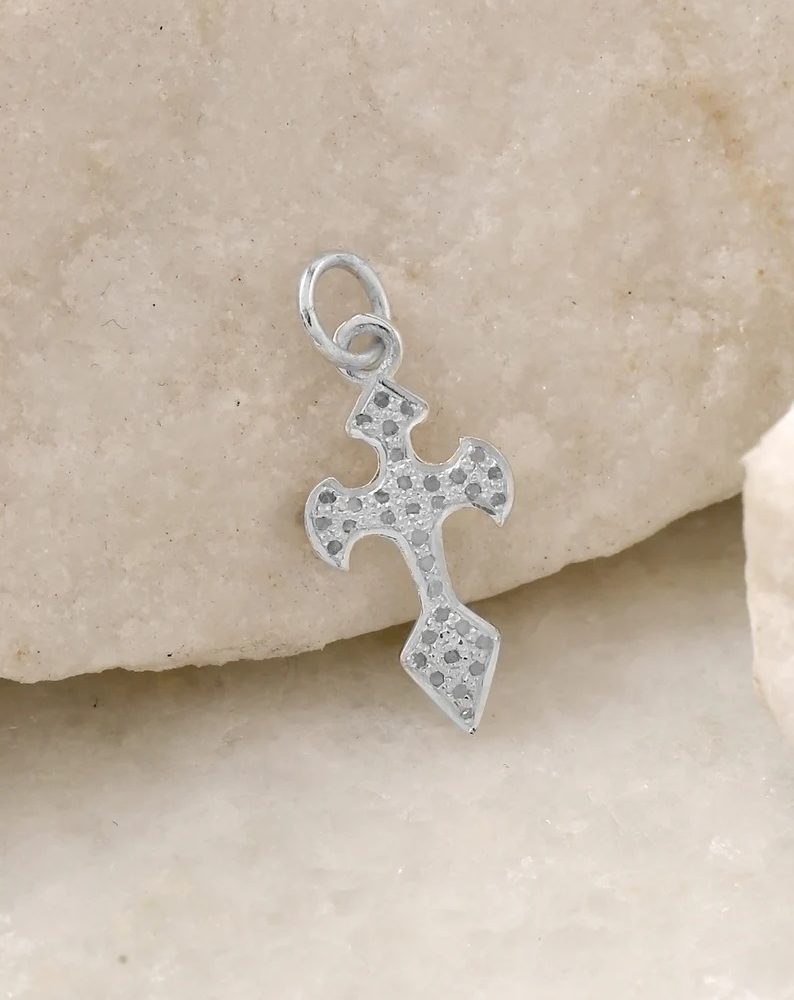 Celtic roman pave diamond cross charm pendant necklace diamond in sterling silver 925. Minimal dainty cross charm pendant pave diamond.