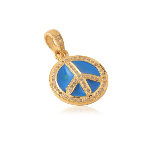Peace charm pendant pave diamond in sterling silver 925. Enamel peace symbol pave diamond silver charms gold plated.