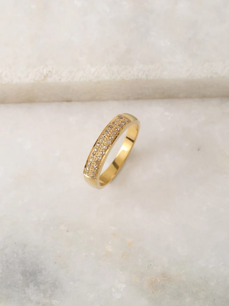 Pave diamond ring gold plated 925 silver. Statement diamond ring for women. Handmade diamond ring.