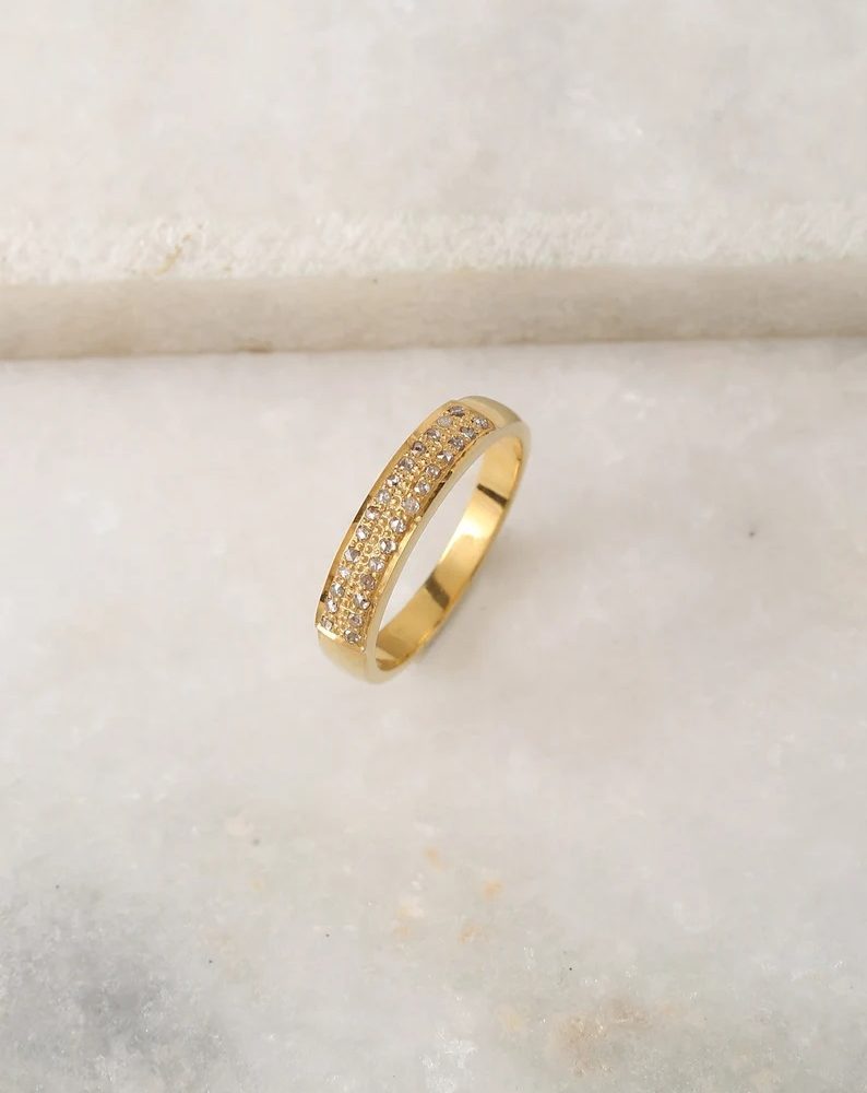 Pave diamond ring gold plated 925 silver. Statement diamond ring for women. Handmade diamond ring.
