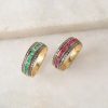 Pave Diamond ruby emerald ring in silver. Gold plated art deco diamond ring. Designer stylish party wear statement ring for women.