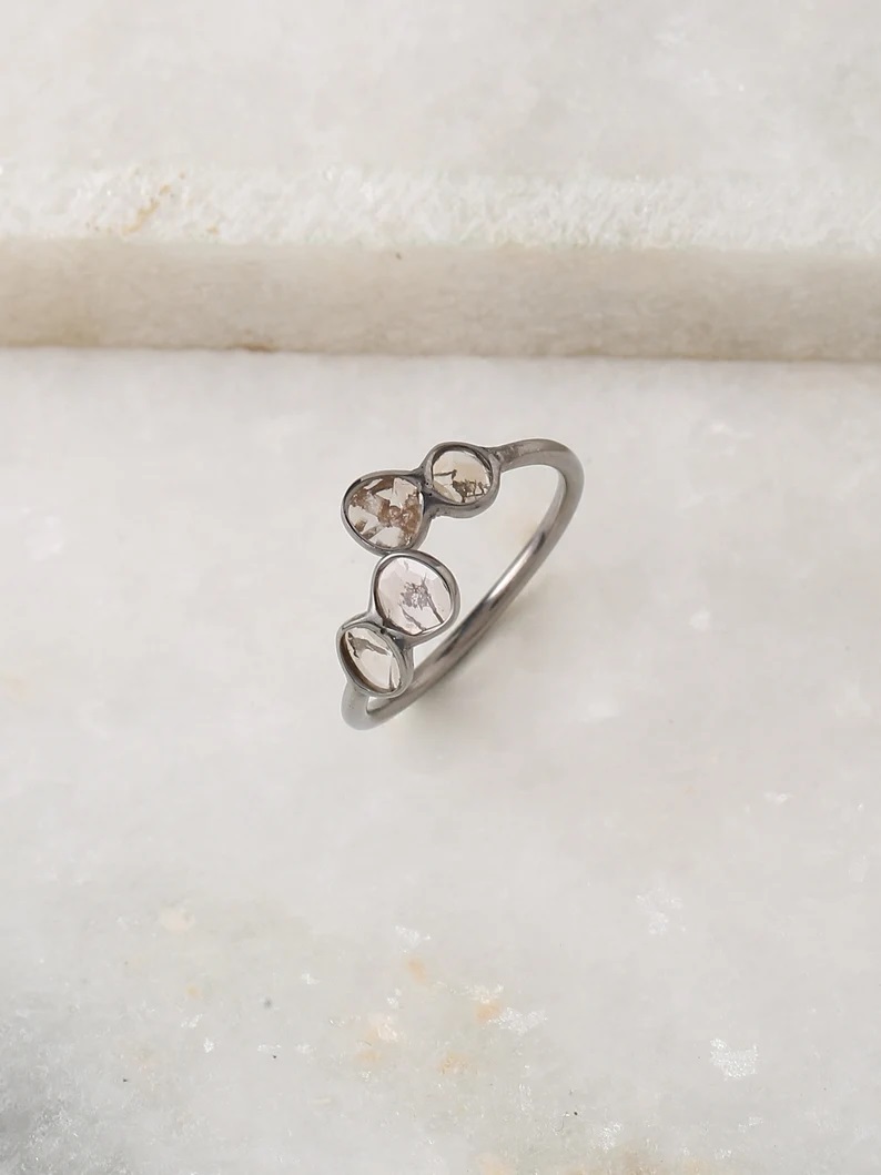 Uncut rose cut diamond ring in sterling silver. Minimalist diamond ring for women and girls. Casual diamond ring.