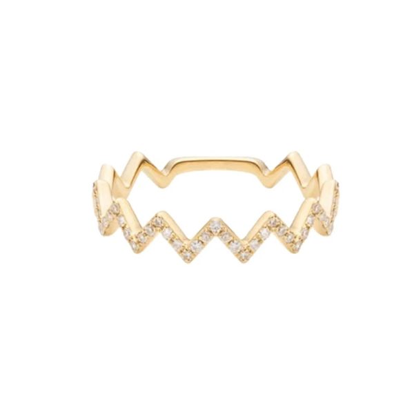 14k Solid Yellow Gold Ring, Diamond Zig Zag Ring, To My Daughter Highs and Lows Wave Ring, Diamond Gold Wedding Band Ring Women Gift