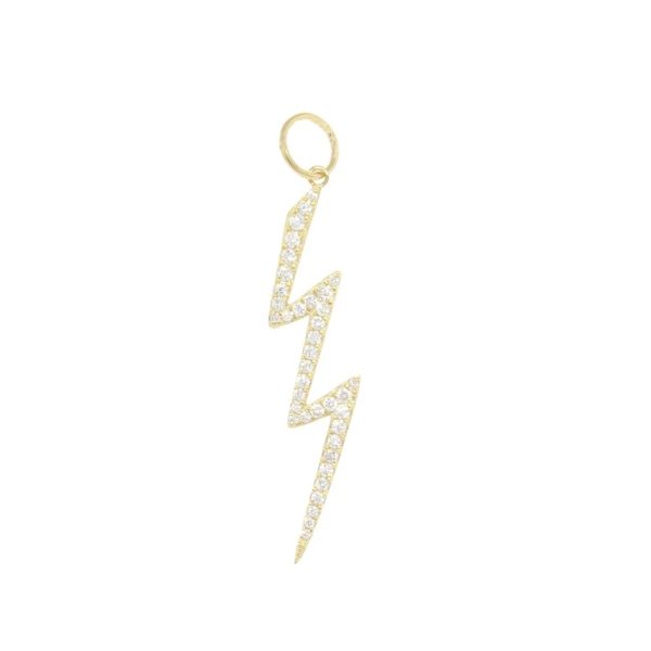 Pave Diamond Pendant, Diamond Pave Lightning Bolt Pendant, 14k Yellow Gold Lightning Bolt Charm Pendant, Gold Diamond Jewelry Gift