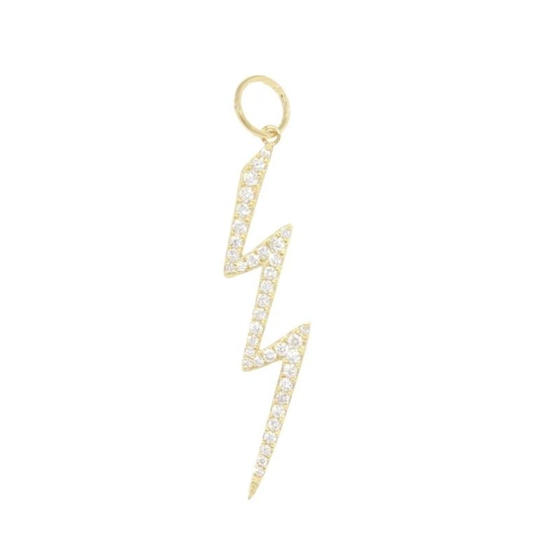 Pave Diamond Pendant, Diamond Pave Lightning Bolt Pendant, 14k Yellow Gold Lightning Bolt Charm Pendant, Gold Diamond Jewelry Gift