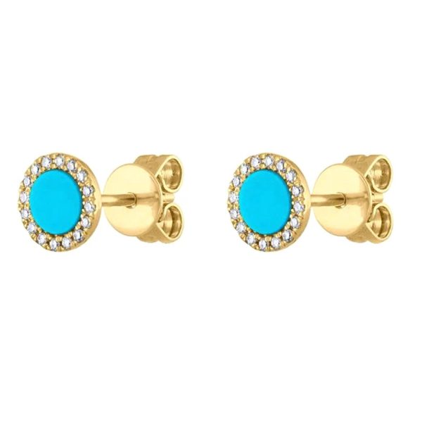 Turquoise Stud Earrings, Pave Diamond Stud Earrings, Gemstone Diamond 14k Gold Stud Earrings, Diamond Minimalist Studs Birthday Gift