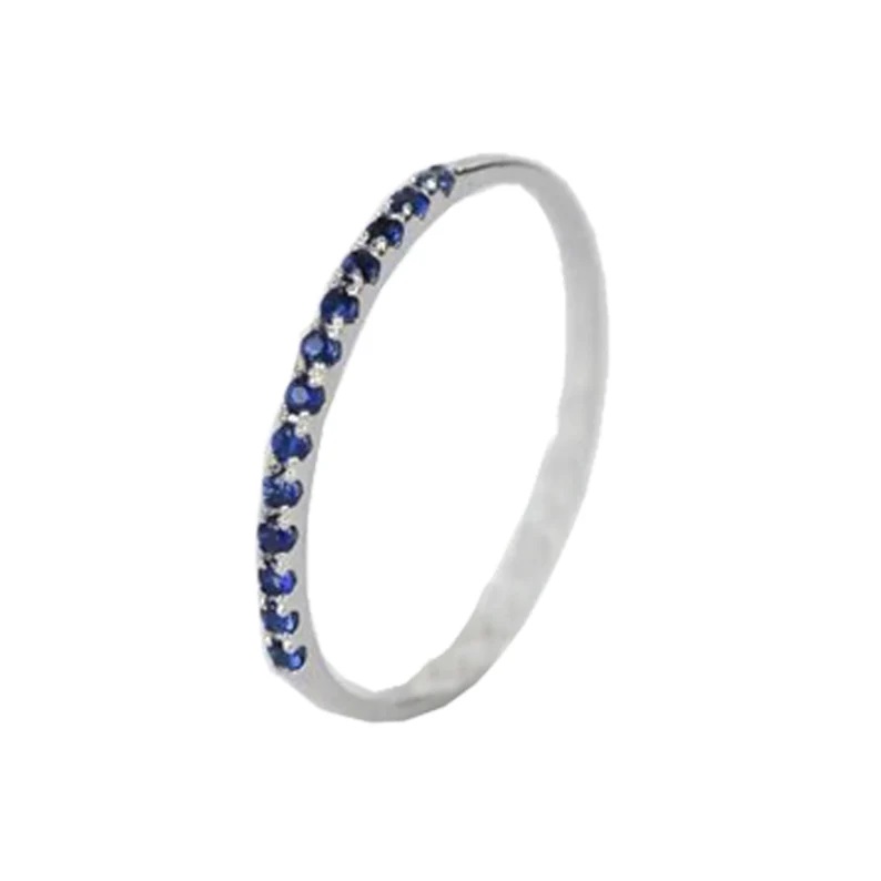 Blue Sapphire Ring, Blue Sapphire Gemstone Ring Jewelry, 14k White Gold Eternity Band Ring, Gemstone Wedding Engagement Ring Women