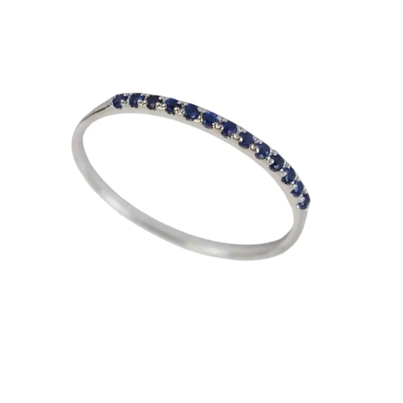 Blue Sapphire Ring, Blue Sapphire Gemstone Ring Jewelry, 14k White Gold Eternity Band Ring, Gemstone Wedding Engagement Ring Women