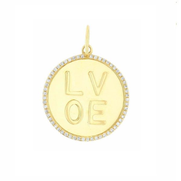 Pave Diamond Pendant, Diamond Love Pendant Jewelry, 14k Solid Yellow Gold Pendant, Gold Diamond Charm Pendant Anniversary Gift Women