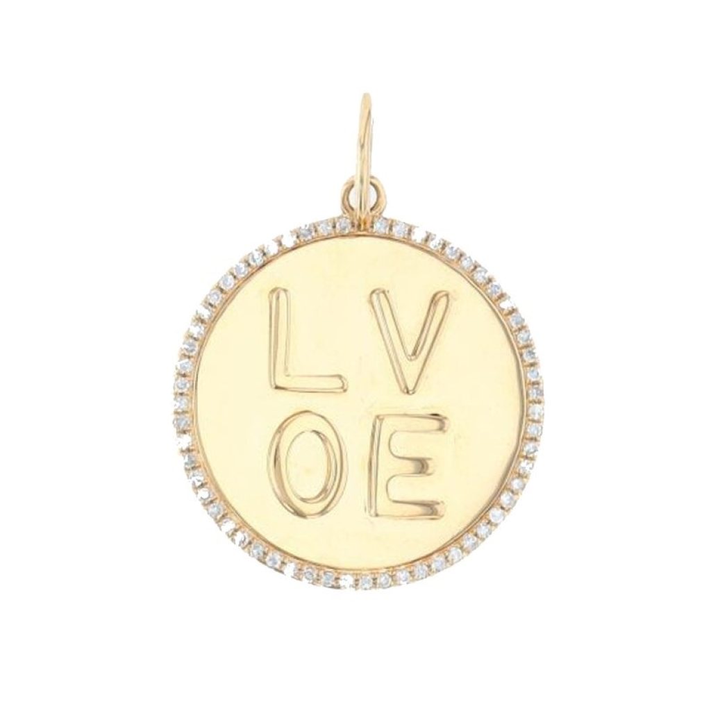 Pave Diamond Pendant, Diamond Love Pendant Jewelry, 14k Solid Yellow Gold Pendant, Gold Diamond Charm Pendant Anniversary Gift Women
