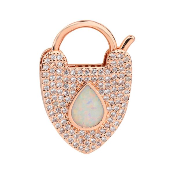 Silver Diamond With Opal Gemstone Heart Shape Padlock, Diamond Heart Padlock, Silver Padlock, Silver heart Padlock, Opal Heart Padlock Jewelry