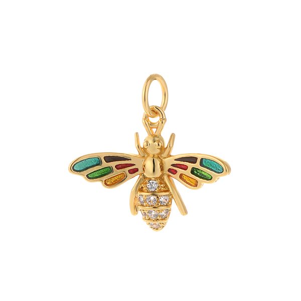 925 Sterling Gold Plated Enamel Diamond Bee Charm Jewelry, Pave Diamond Bee Charm Jewelry Manufacturer, Handmade Gemstone Enamel Diamond Bee Charm jewelry