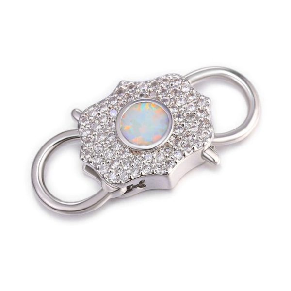 Silver Diamond With Opal Gemstone Shape Padlock, Diamond Padlock, Silver Padlock, Silver Padlock, Opal Padlock Jewelry