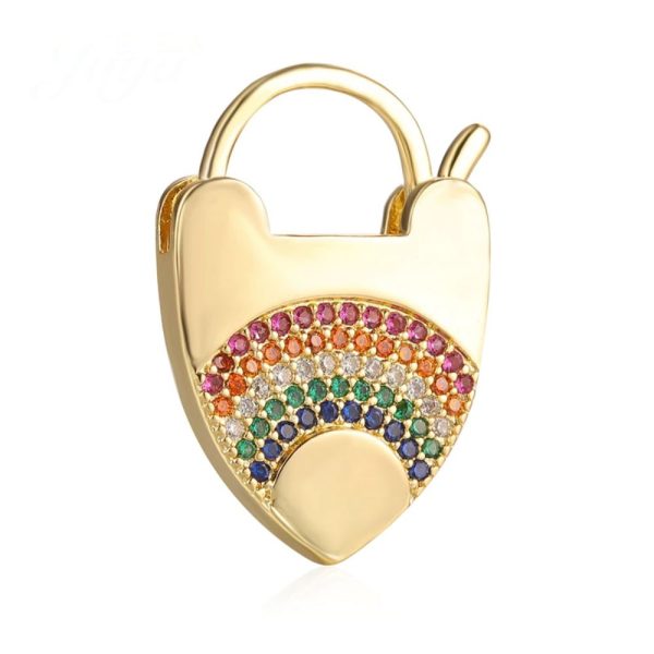 Silver Multisapphire Gemstone Rainbow Heart Padlock, Diamond Rainbow Heart Padlock, Silver Multisapphire Padlock, Handmade Sterling Silver Multisapphire Rainbow Heart Padlock Jewelry