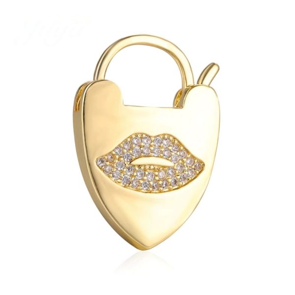 Silver Diamond Lips Heart Shape Padlock, Diamond Lips Heart Padlock, Silver Ruby Lips Padlock, Handmade Sterling Silver Gemstone Lips Padlock Jewelry
