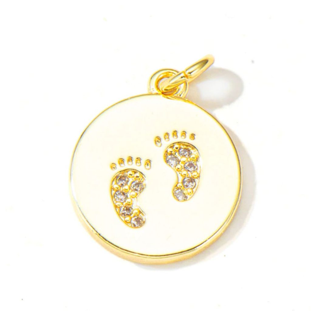 Silver Diamond Baby Foot Disc Charm, 925 Sterling Silver Diamond Baby Foot Disc Charm Pendant, Handmade Sterling Silver Diamond Baby Foot Disc Charm Pendant Jewelry