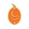 Diamond Star Moon Charm Pendant, Pave Diamond Charm, Diamond Crescent Moon Star Pendant, Yellow Gold 14k Orange Enamel Pendant