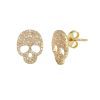 Real Diamond Pave Skull Stud Earrings, Yellow Gold Skull Stud Earrings, Diamond Gold Stud Earrings Halloween Day Gift Women