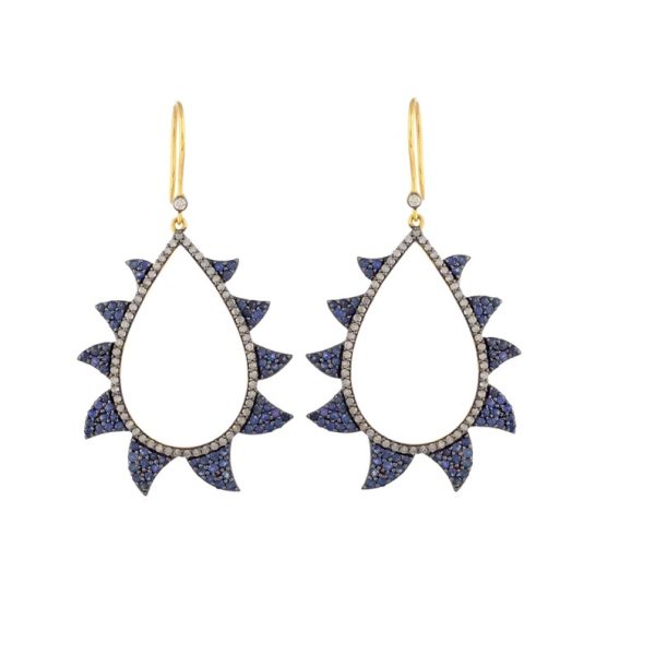 Pave Diamond Earrings, Diamond Pear Earrings, 925 Sterling Silver Earrings, Blue Sapphire Ear Wire Earrings Women Birthday