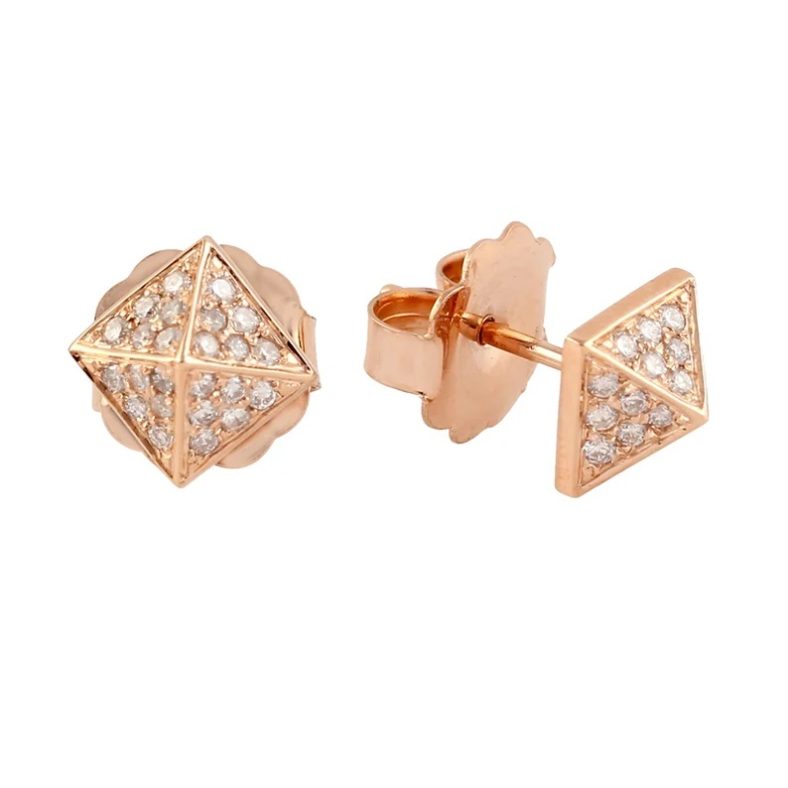 Diamond Spike Stud Earrings, Pave Diamond Pyramid Stud Earrings, Diamond Triangle Earrings, Silver Diamond Pyramid Studs Women Gift