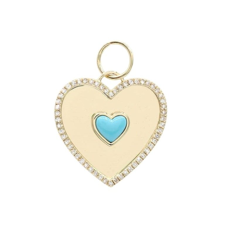 Pave Diamond Charm, Pave Diamond Heart Pendant, Turquoise Gemstone Pendant, Gemstone Heart Pendant Valentine Special Gift for Women