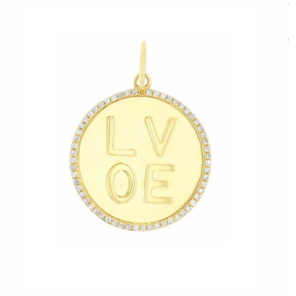 Pave Diamond Pendant, Diamond Love Pendant Jewelry, 14k Yellow Gold Pendant, Gold Diamond Charm Pendant Anniversary Gift Women