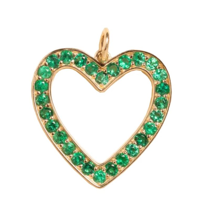 14k Yellow Gold Charm, Tsavorite Heart Charm Pendant, Gemstone Heart Pendant, Gold Gemstone Charm Pendant, Gold Heart Pendant Women