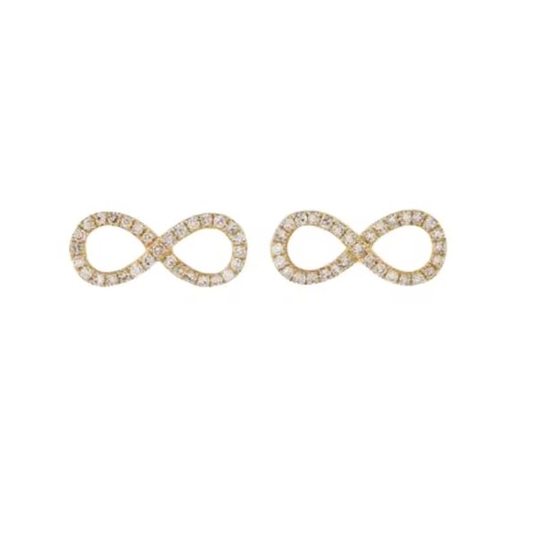 Diamond Stud Earrings, Pave Diamond Earrings, Diamond Infinity Stud Earrings, 14k Yellow Gold Stud Earrings, Gold Diamond Earrings