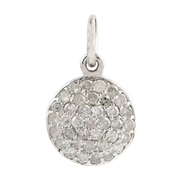 Pave Diamond Charm, Diamond Disc Charm, Diamond Round Circle Charm, 14k White Gold Charm, Gold Diamond Charm Pendant Jewelry Gift