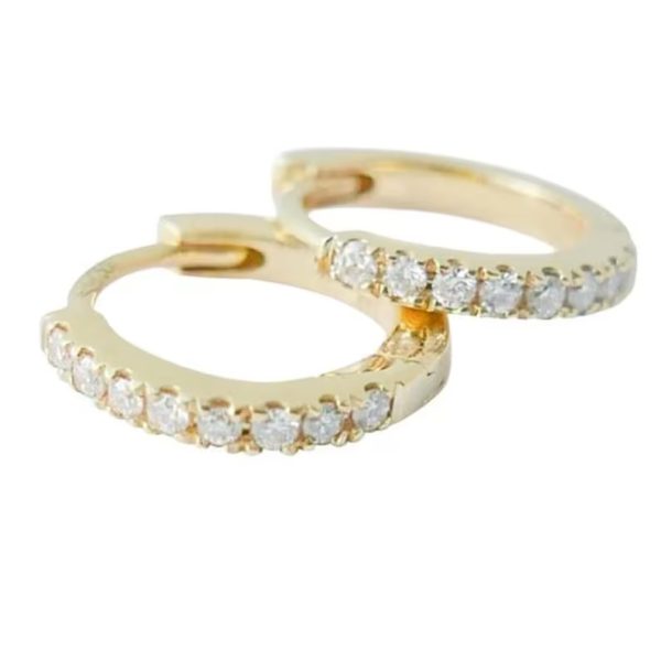 Diamond Earrings, Pave Diamond Hoop Earrings, Real Natural Diamond Earrings, Diamond Earrings Women 14k Yellow Gold Earrings for Women