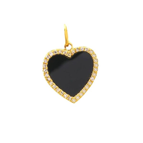 Pave Diamond Heart Pendant, 14k Yellow Gold Heart Pendant, 14k Yellow Gold Pendant, Gold Black Onyx Heart Pendant for Women