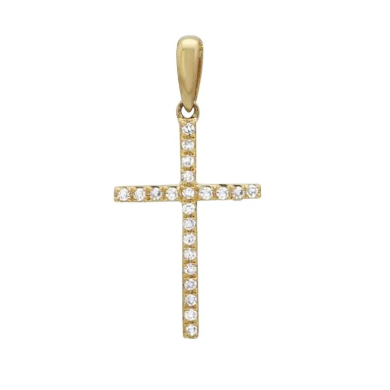 Pave Diamond Cross, Diamond Cross Pendant, 14k Yellow Gold Cross Pendant, Gold Diamond Cross Charm Pendant Christmas Day Gift