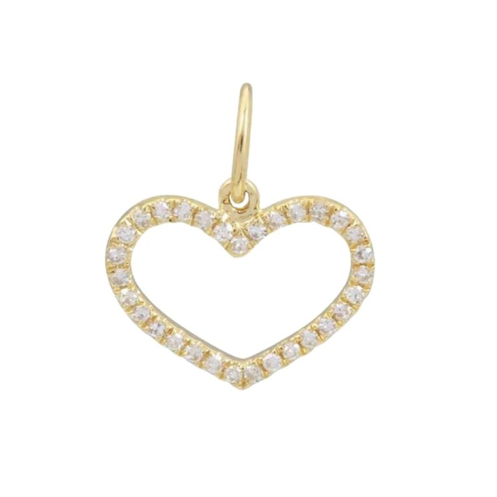 14k Yellow Gold Charm, Diamond Pave Charm, Pave Diamond Heart Pendant, Heart Gold Pendant for Love, Valentine Day Gift for Women