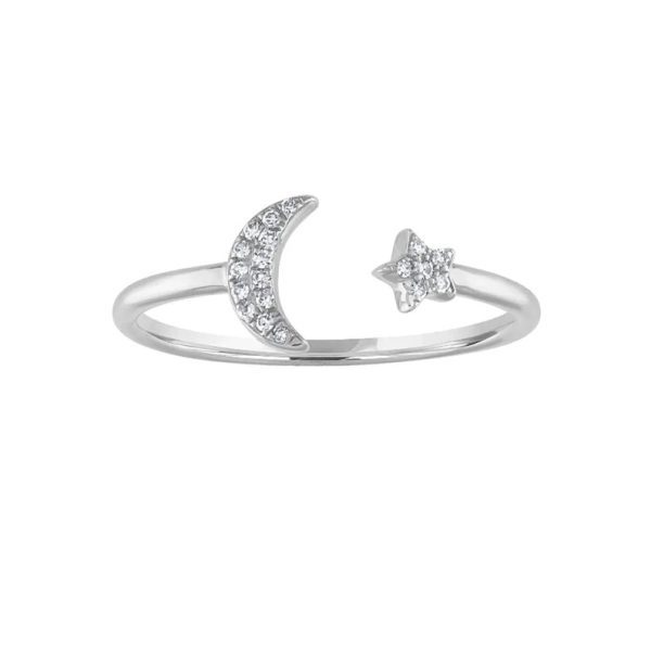 Diamond Pave Ring, Pave Diamond Star Moon Ring, 14k Yellow Gold Diamond Star Crescent Moon Ring, Gold Women Ring Halloween Day Gift