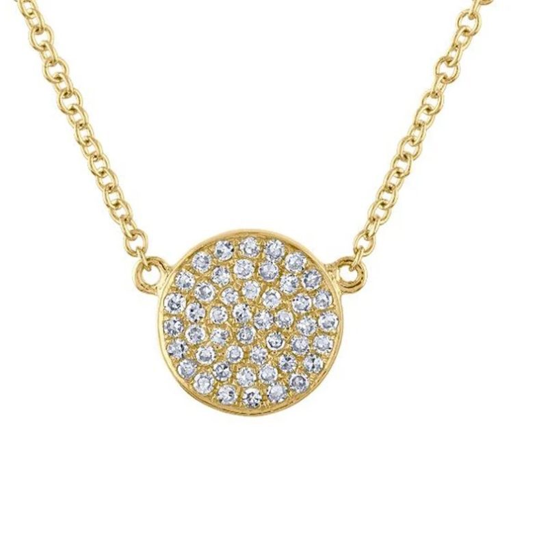 14k Yellow Gold Charm, Real Natural Diamond Gold Circle Charm Pendant, Gold Round Disc Pendant, Gold 18 Inches Long Chain Necklace