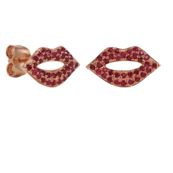 Ruby Lips Earrings, Gemstone Lips Stud Earrings, Mini Gemstone Stud Earrings, Handmade 14k Yellow Gold Stud Earrings Women