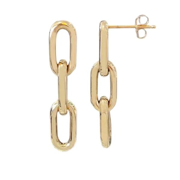 Plain Gold Earrings Jewelry, Yellow Gold Link Chain Earrings, Handmade Linking Chain Earrings, 14k Gold Link Dangle Earrings