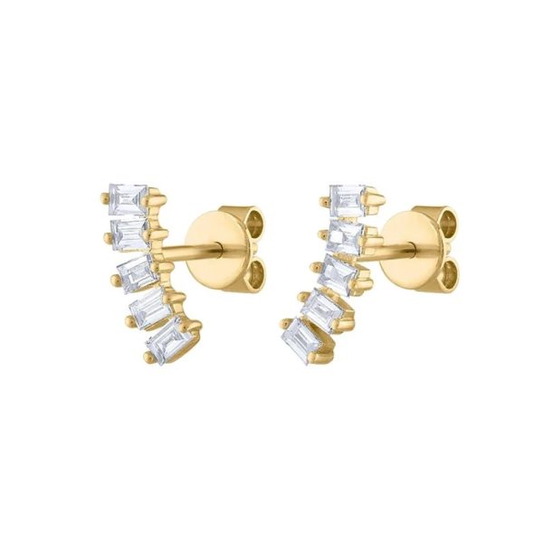 Diamond Baguette Stud Earrings, 14k Yellow Gold Stud Earrings, Baguette Diamond Stud Earrings, Diamond Earrings Valentine Day Gift
