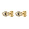Pave Diamond Earrings, Diamond Evil Eye Stud Earrings, Gold Stud Earrings, 14k Yellow Gold Blue Sapphire Stud Earrings for Women