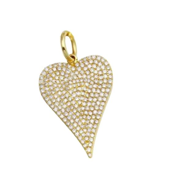 14k Yellow Gold Heart, Gold Heart Charm Pendant, Pave Diamond Heart Pendant, Diamond Heart Pendant Valentine Gift for Love