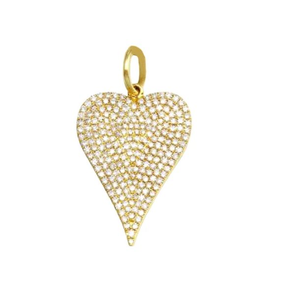 14k Yellow Gold Heart, Gold Heart Charm Pendant, Pave Diamond Heart Pendant, Diamond Heart Pendant Valentine Gift for Love