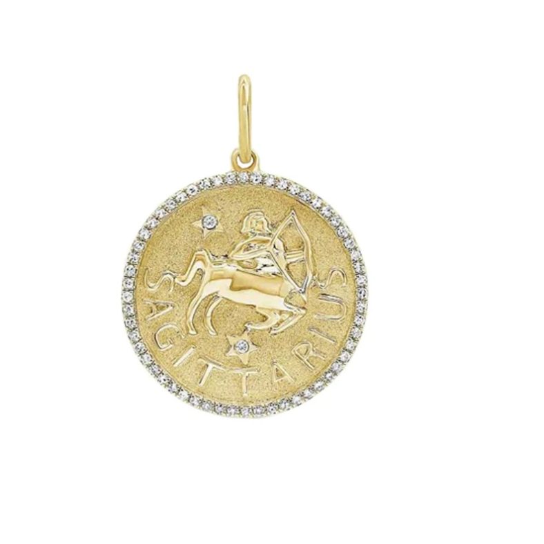 Pave Diamond Sagittarius Pendant, 14k Yellow Gold Pendant, 14k Yellow Gold Zodiac Sign Charm, Gold Diamond Pendant Birthday Gift
