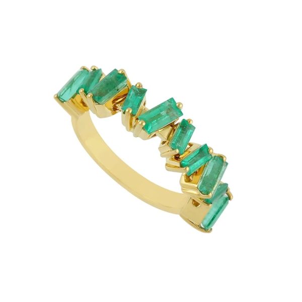 14k Yellow Gold Ring, Natural Emerald Baguette Ring, Emerald Baguette Eternity Band Ring, Gold Ring Anniversary Gift for Women